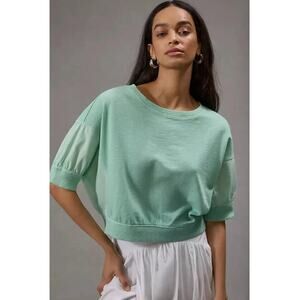 Pilcro Anthropologie Cropped Batwing Short Sleeve Cotton Sweatshirt Mint Green M